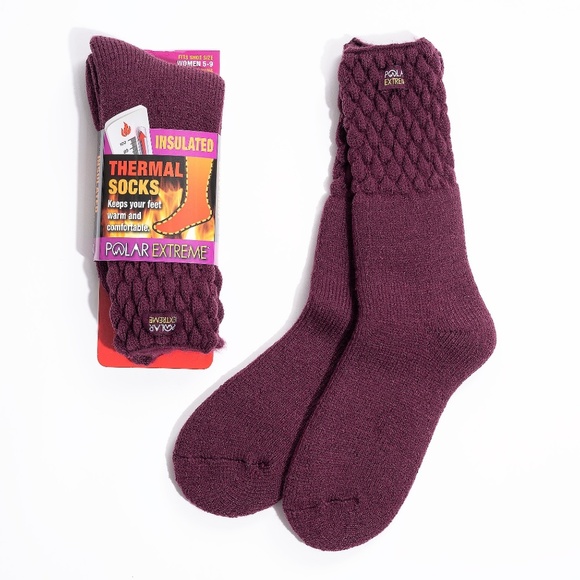 Polar Extreme Accessories - Burgundy Textured Thermal Crew Boots Socks